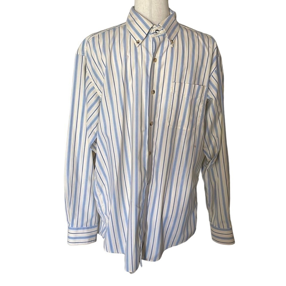 L.L. Bean Comfort Traditional Fit Button Down Shirt Yellow/Blue Stripe M